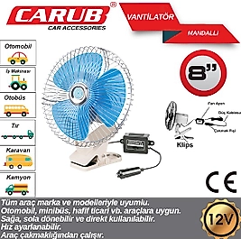 Oto Vantilatör 8" 12v Mandallı Döner Başlıklı