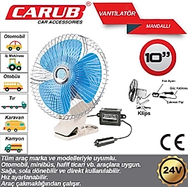 Oto Vantilatör 10 " Mandallı Döner Başlıklı Fan 24 volt